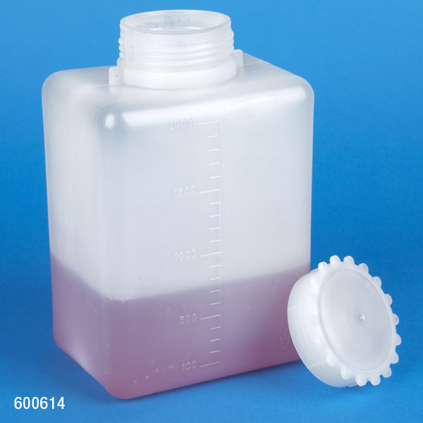 Globe Scientific Bottle with Screwcap, Wide Mouth, Square, Graduated, PE (Cap: PP), 2000mL, 20/Bag, 2 Bags/Unit Bottles; Square Bottles; LDPE; Space Saving; Low Density Polyethylene